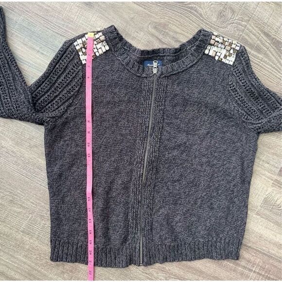 American Eagle Embellished Shoulder Zip Cardigan Sweater Sz S Women’s Grey - Picture 13 of 14